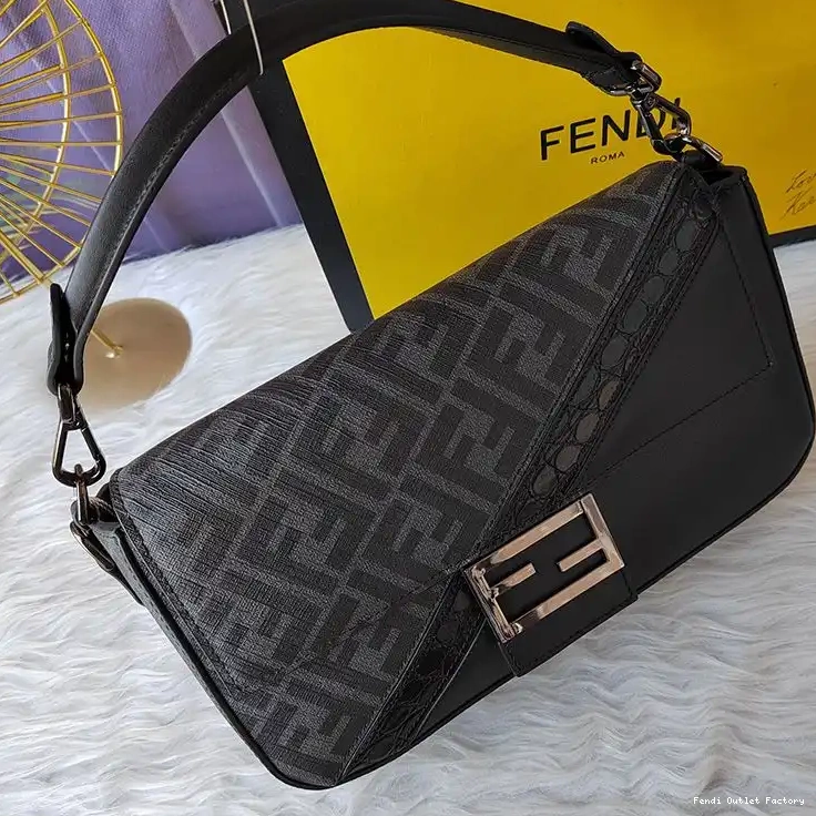 Vintage HOT Motif Fendi In Medium FF Baguette Fabric Black Bag 0614